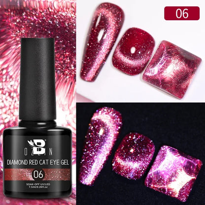 Aichashi 7.5ml Double Light Reflective Magnetic Gel Sparkling Rainbow Soak Off Semi Permanent Nail Art Disco Flashing Cat Eye Gel