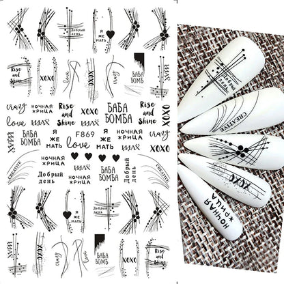 Aichashi 1PCS Black White Butterfly Laser Nail Stickers Y2K Nail Art Decoration Abstract Lines Bronzing Flowers Stickers For Nails