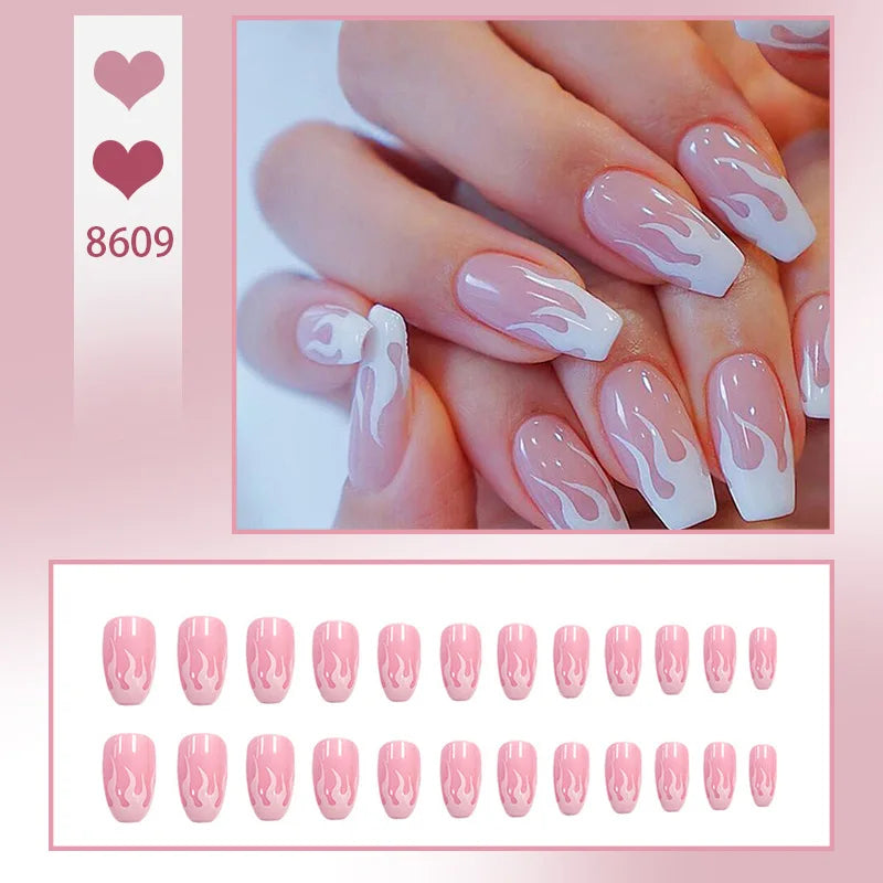 24pcs/box Fake Nails Short Detachable Finished Fingernails Ballet Wearable False Nails press on Square Head Full Cover Nails Tip