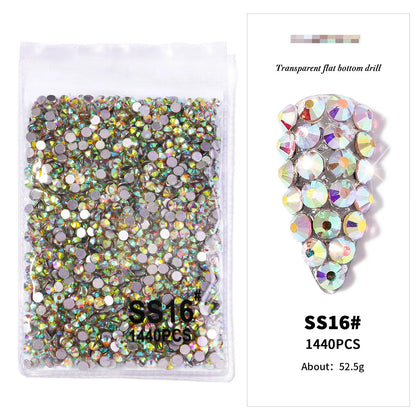 144/288 /1440pcs SS3-SS50 Crystal AB Clear Nail Rhinestones Non Hotfix Flat Back Stones DIY Strass Nail Art Decor Accessories