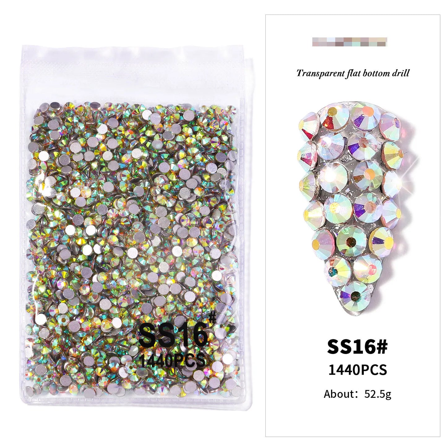 144/288 /1440pcs SS3-SS50 Crystal AB Clear Nail Rhinestones Non Hotfix Flat Back Stones DIY Strass Nail Art Decor Accessories