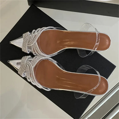 aichashi  -  Elegant PVC Transparent Crystal Low Heels Pointed Toe Women Pumps Street Style Slingbacks Banquet Party Shoes