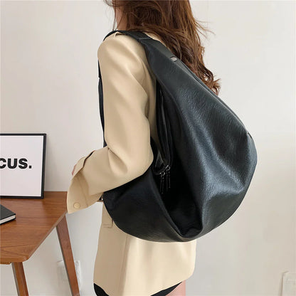 Aichashi Big Black Shoulder Bags for Women Large Hobo Shopper Bag Solid Color Quality Soft Leather Crossbody Handbag Lady Travel Tote Bag