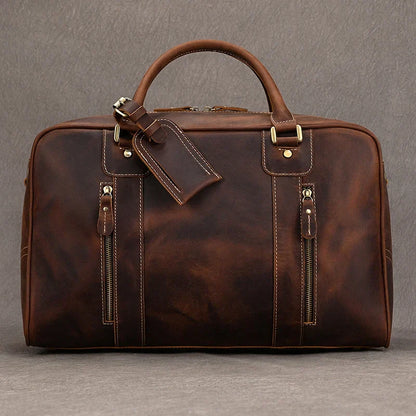 Aichashi Large Travel Bag Genuine Leather Vintage Style Luggage Bags Men Male Duffle Bags Travelling Bag Weekender Bags for Man