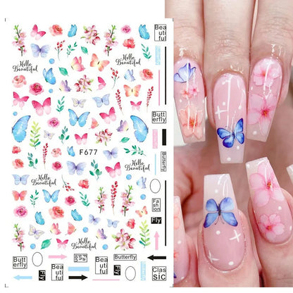 Aichashi 1PCS Black White Butterfly Laser Nail Stickers Y2K Nail Art Decoration Abstract Lines Bronzing Flowers Stickers For Nails