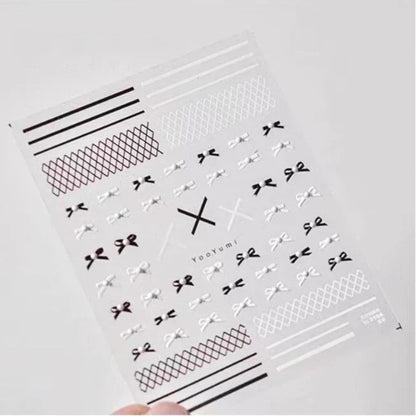 Aichashi 1pcs 5D Japanese Half Transparent Bow Nail Art Stickers Kawaii Ribbon Bowknot Adhesive Transfer Nail Decorations Slider Decals