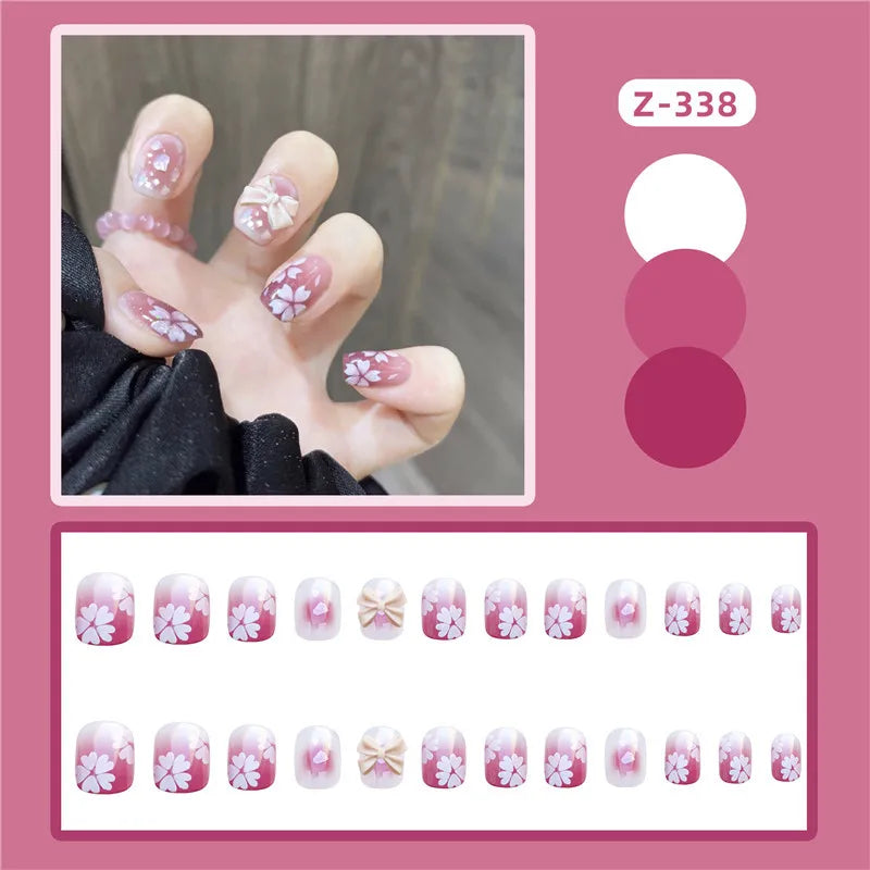 Aichashi Nail Art Fake Nails Long Island Iced Tea Wearing Jiashan Camellia Flower 3D Light Change Love Girl Blush Wearing Press on Nails