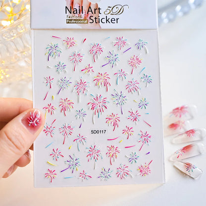 1PC 5D Macaron Flower/Fruit Nail Charms Sticker Embossed Bear/Rabbit/Letter Nails Slider Decals Summer Adhesive Manicure Decor&Y