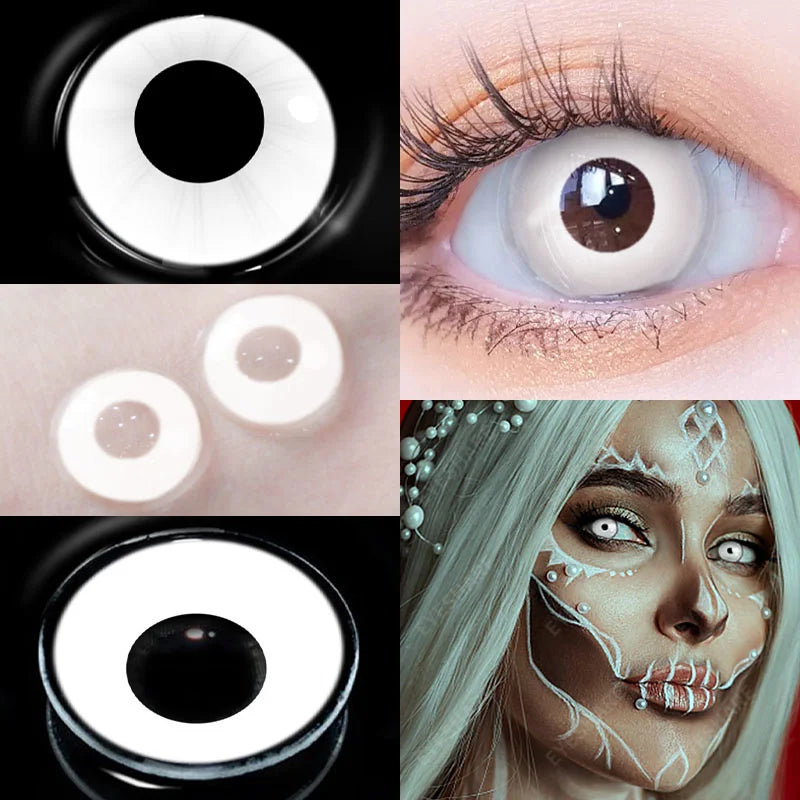 Aichashi 1Pair Halloween Colorful Contact Lenses for Eyes Multicolored Lenses Anime Cosplay Eye Lenses White Black Red Lenses