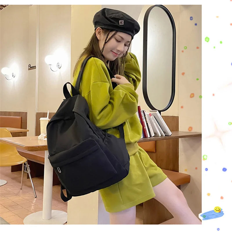 Aichashi BACK TO SCHOOL New Women's Backpack Large Capacity Travel Bag School Season New Students Casual Solid Color Mochila