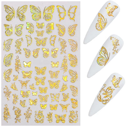 Aichashi Laser Butterfly Sticker Nails Art Holographic Gold/Sliver Nail Decal Design Self-adhesive Butterfly Nail Sticker Ornament