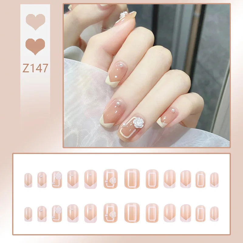 24pcs/box Fake Nails Short Detachable Finished Fingernails Ballet Wearable False Nails press on Square Head Full Cover Nails Tip