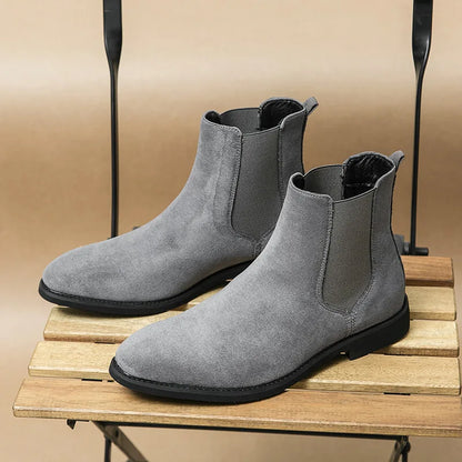 Aichashi Plus Size 48 Classic Gray Men Chelsea Boots Comfort Suede Leather Shoes Men Dress Shoes Pointed Slip-on Men Black Ankle Boots