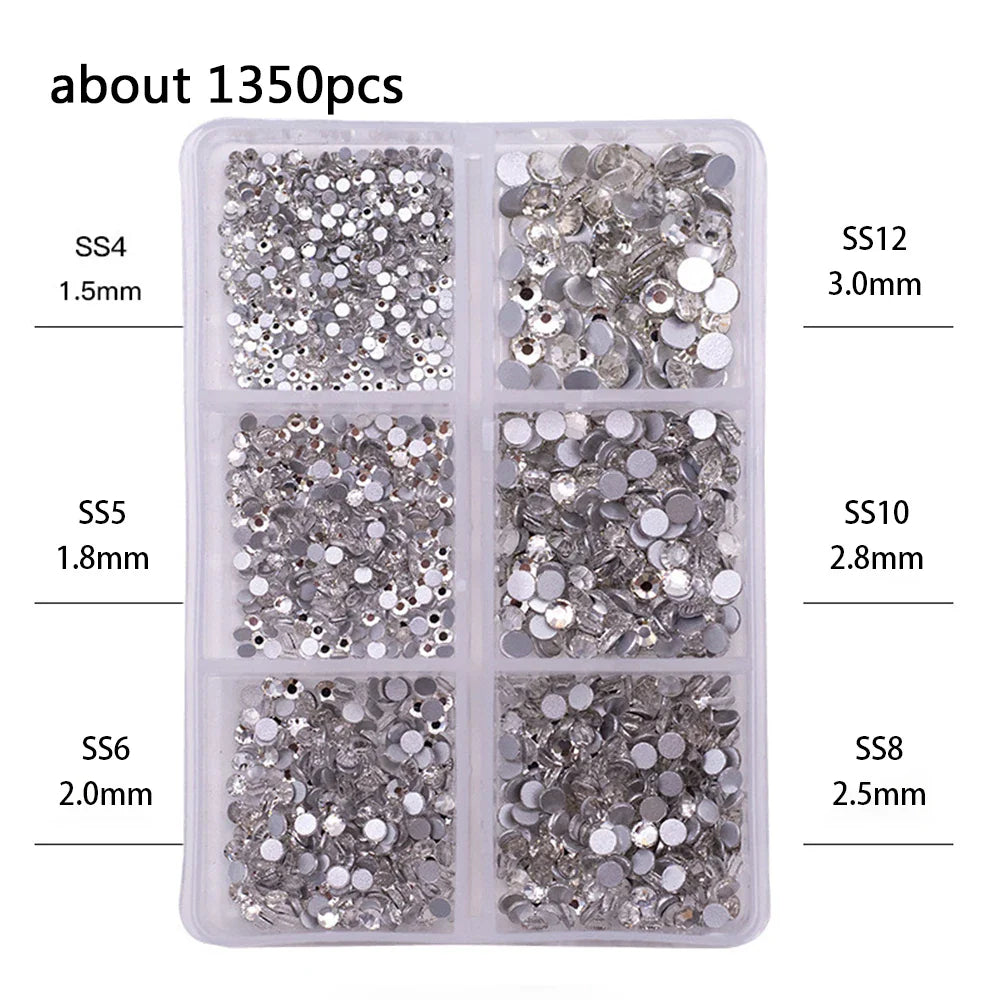 1 Box Multi-size AB Crystal Nail Rhinestones Flat Bottom Crystal Clear Diamond Gems DIY Nail Art Decorations Strass Stones