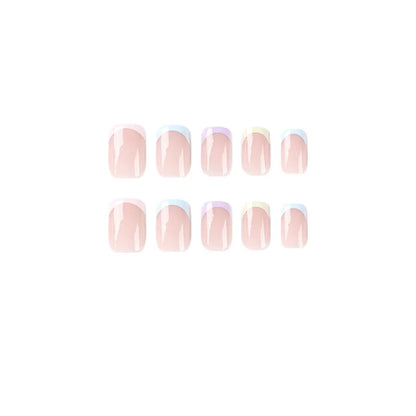 24Pcs Rainbow Five Color French Fresh Press on Nail Tips Wearable False Nails Art Premium Faux Acrylic Full Coverage Fake Nails