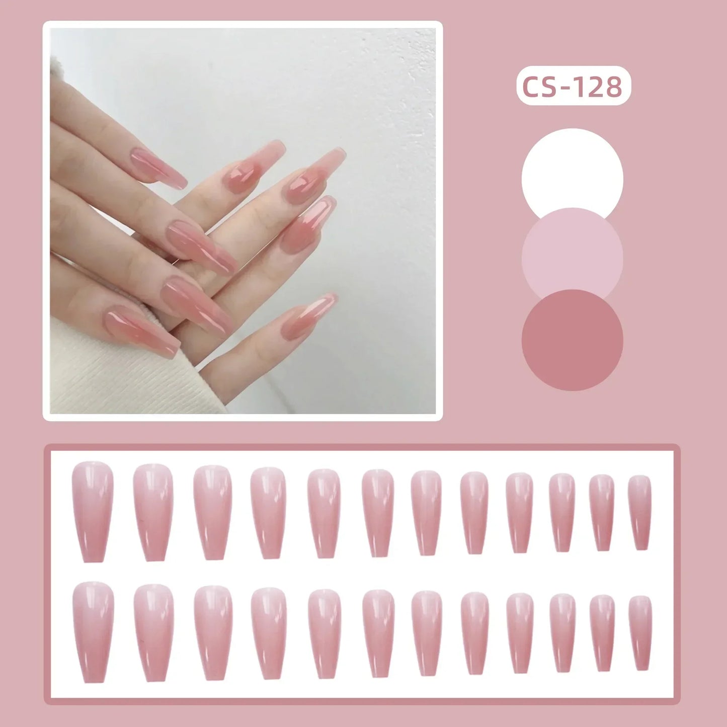 24PC/Box Fashion False Nails Artificial Milky White Pink Gradients Long Ballet Nail Tips Full Cover Acrylic Fake Nails With Glue