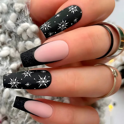 Aichashi New Christmas Fake Nails Cute Elk Snowflake Pattern Red Color Press on Nails Artificial Nails Tip Christmas Gifts for Girls