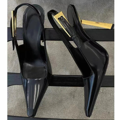 aichashi  -  Pointed Stiletto Heels Women Pumps Patent Leather Summer Designer Mule Sandals Elegant Sexy Office High Heels Women Shoes