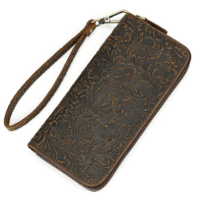 aichashi Vintage Crazy Horse Leather Men Women Long Purse Wallet Credit Card Double Zip Wallets Long Wallet Male Clutch Purse