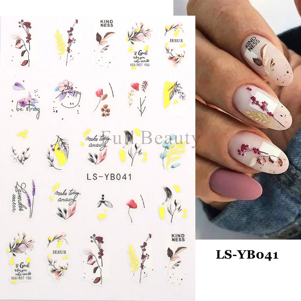 Aichashi 5D Embossed Nail Stickers Flowers Bird Geometric Lines Gold Frame Floral Nail Decals Cherry Blossom Y2K Manicure Decor