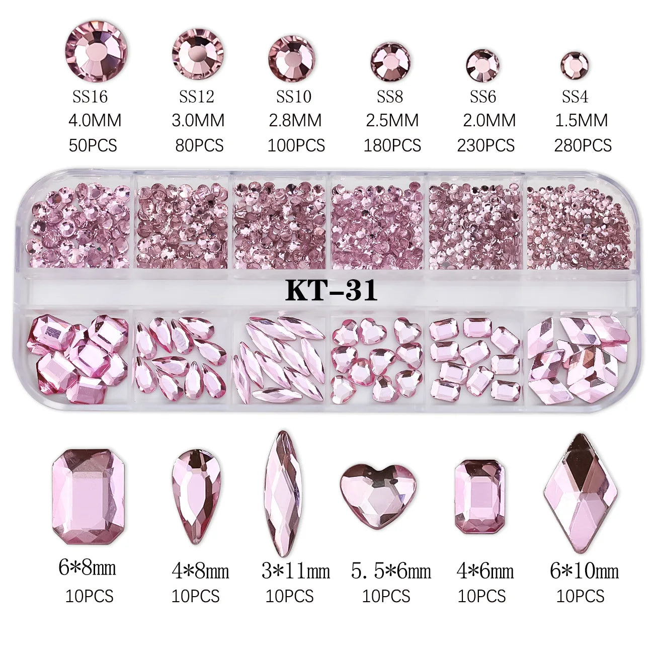 Aichashi 12 Grids Sparkle Translucent Colorful Mix Shapes Flatback Glass Diamonds Nail Art Rhinestones Jewel Decorations Manicure Charms