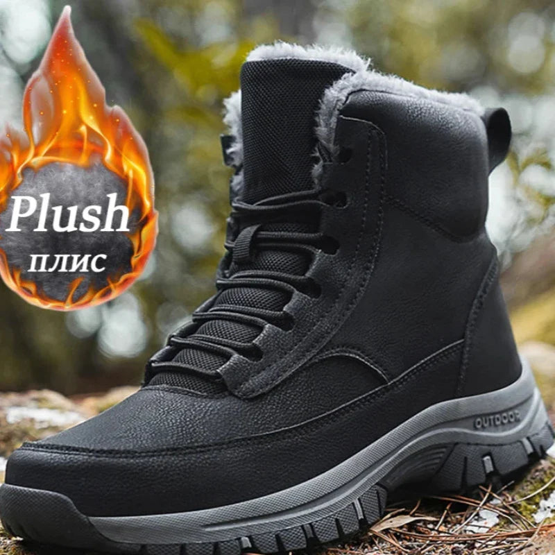 Aichashi New Men Winter Snow Boots For Waterproof Leather Sneakers Super Warm Men's Boots Outdoor Male Hiking Boots Work Shoes Size 39-48