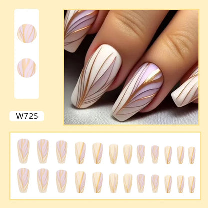 24pcs Gold Foil False Nails Coffin Ballet Matte Fake Nail Patch Full Cover Wearable Women Girl Press on Nail Tips Manicure Sets