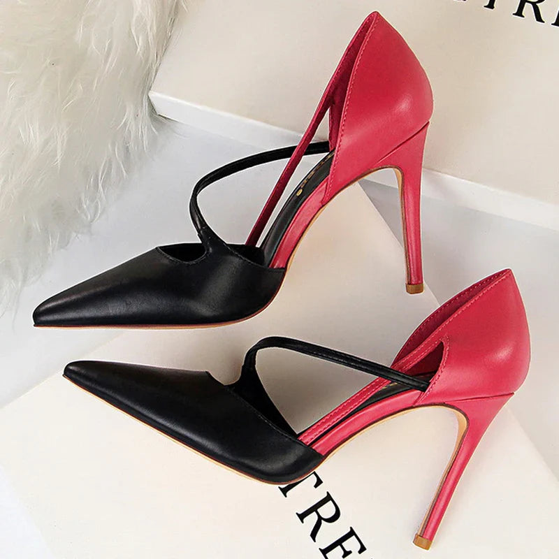 aichashi  -  Shoes Women Summer 9.5cm High Heels Sandals Women Pumps Sexy Party Shoes Mixed Color Stiletto Heels Ladies Shoes