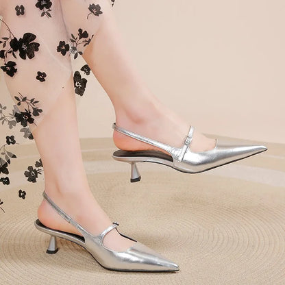 aichashi Mujer Sexy Thin Heels Party Women's Pumps Summer Women Shoes Pointed Toe Fashion High Heel Comfortable Shallow Shoes Silver