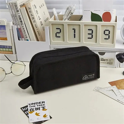 Aichashi BACK TO SCHOOL Ins Simplicity Pencil Case Pen Bag Solid Color White Black Pencil Bag Canvas High Capacity Stationery Storage Bag Student