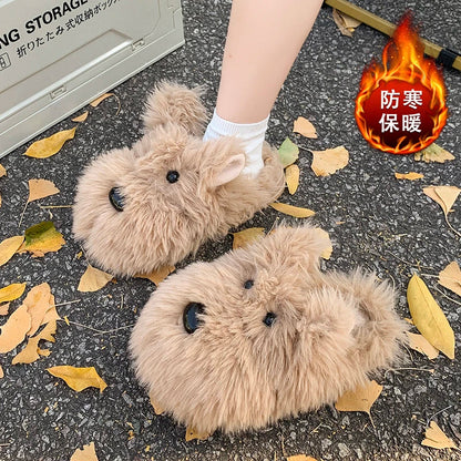 aichashi  -  Women Bow Fur Snow Ankle Boots Platform Flats Cotton Slippers Shoes Winter Brand New Mules Warm Short Plush Botas Mujer