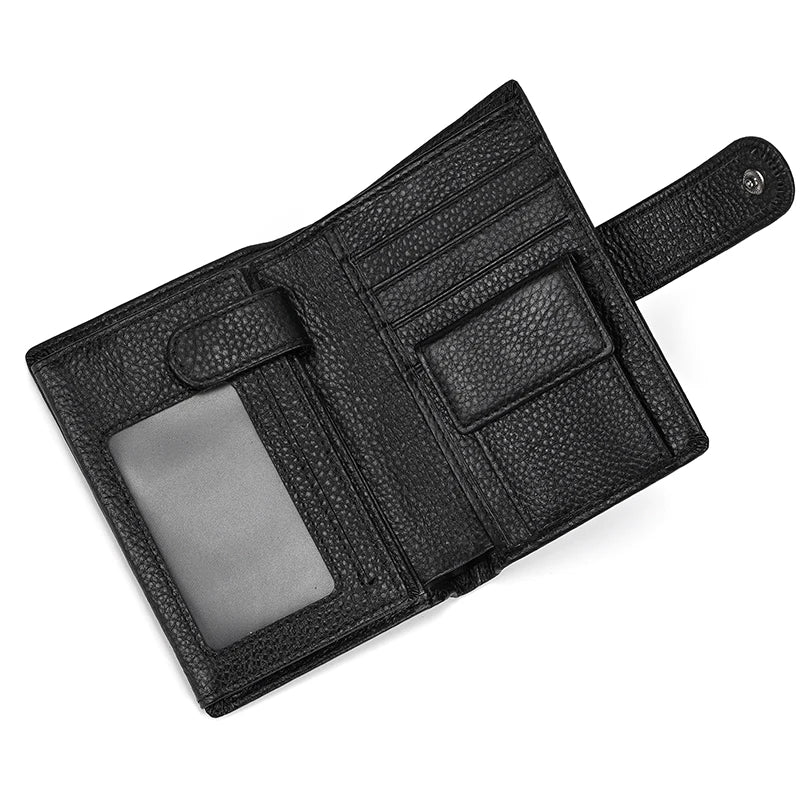 Aichashi Genuine Leather Slim Wallet Men Short Purse Zipper Coin Purse Travel Wallet Rfid Card Slots Purse Black Wallet For Male