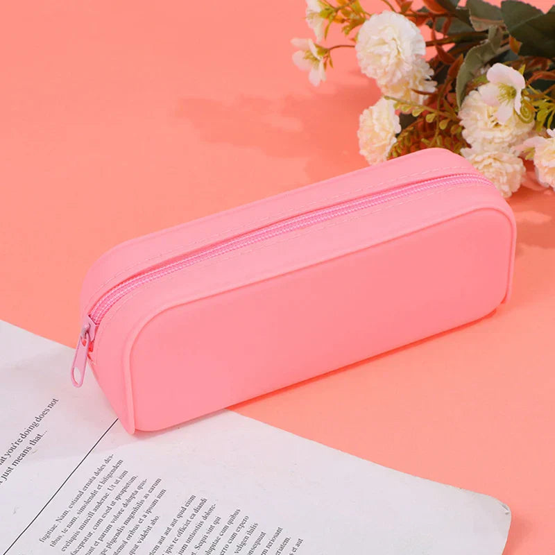 Aichashi BACK TO SCHOOL Waterproof Soft Silicone Pencil Case Candy Color Pencil Stationery Box Large Capacity Makeup Brush Storage Box Student Supplies