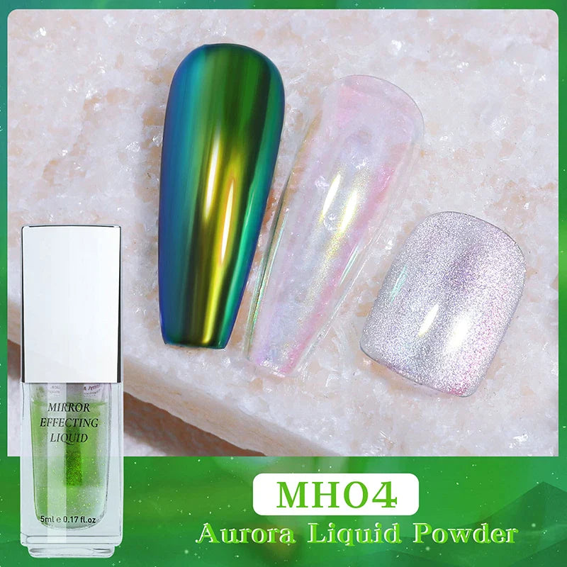 5ml Magic Chrome Liquid Aurora Powder Metallic Mirror Effect Nail Polish Function Top Coat Can Be Use on Any Color Nail Design