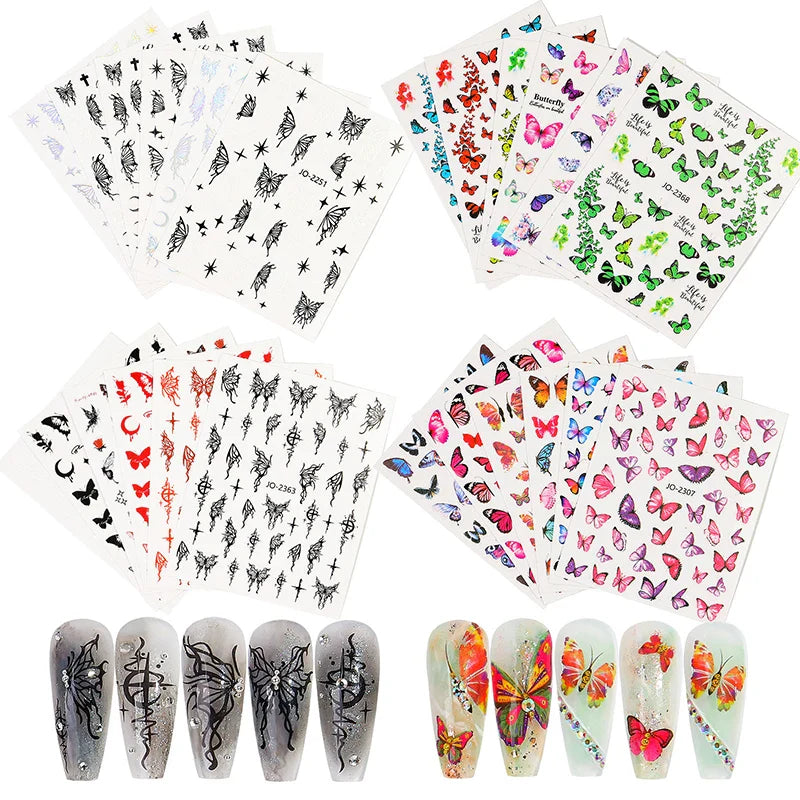 Aichashi 6sheet/set 3D Laser Butterfly Stickers For Nails DIY Gilding Slider Wraps Adheisve Nail Art Stickers Decals Manicure Charms