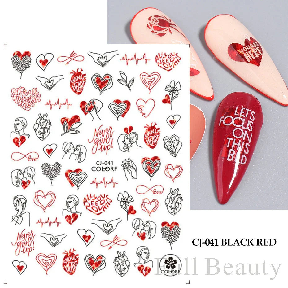 Aichashi Love Heart Nail Stickers Simple Heart Design Self-Adhesive Slider Letters Nail Art Decorations Stars Decals Manicure Accessories