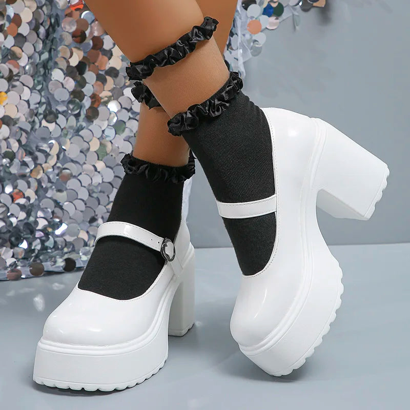 aichashi  -  Y2K Chunky Platform Pumps Women Punk Style Thick Heels Mary Jane Shoes Woman Plus Size Buckle Strap Gothic Shoes