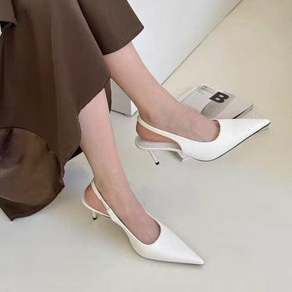 Aichashi Elegant High Heels Silver Pumps Women Summer Slingbacks Pointed Toe Party Shoes Woman Solid Thin Heeled Sandals Ladies