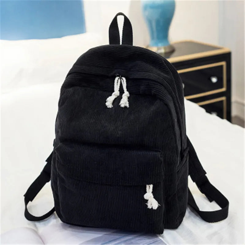 Aichashi BACK TO SCHOOL Personalized Corduroy Women Schoolbag Backpack Training Anti-theft Shoulder Bag For Teenager Knapsack Unisex Classic Campus Port