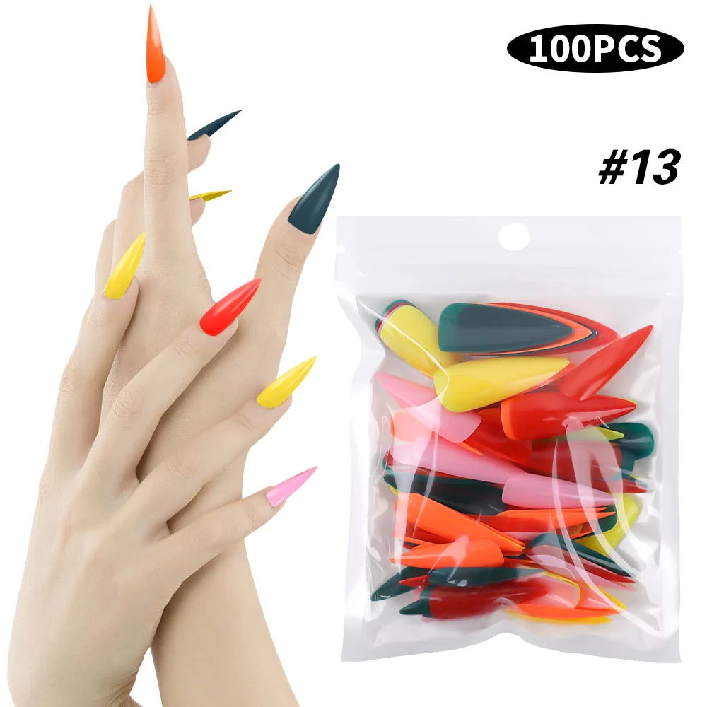 100pcs Natural Fake Nails Solid Color False Nail Tips Full Coverage Matte Acrylic False Nails Tips DIY Manicure Extension Tools