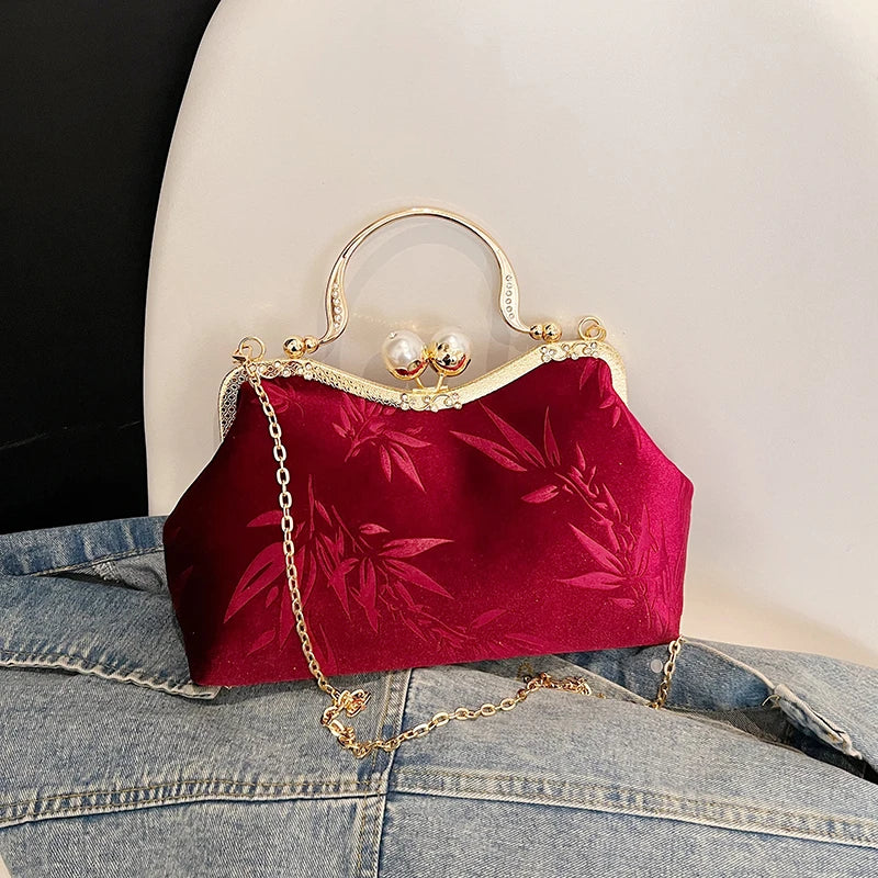 Aichashi Chinese Style Small Velvet Design Chain Crossbody Bags for Women 2024 Korean Fashion Handbags Party Shoulder Bag