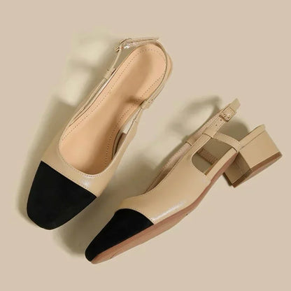 Aichashi New Summer Women's Sandals Elegant Medium Heel Toe Mules Comfortable Office Women's Shoes Buckle Heels Women