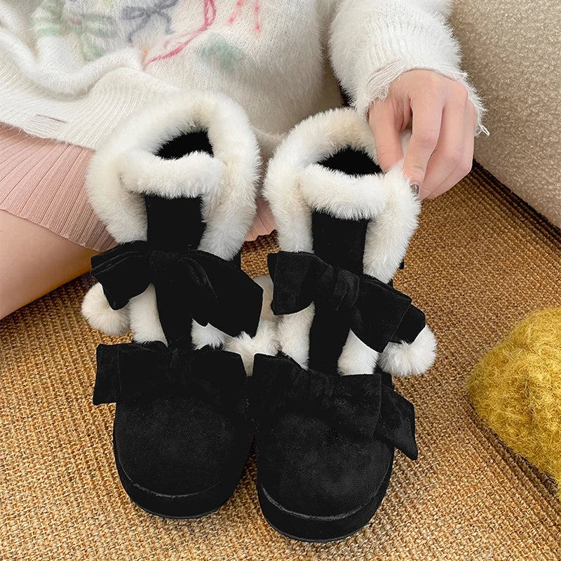 aichashi  -  Winter Lolita Style Warm Plush Women Snow Boots Fashion Platform Thick Heel Short Booties Casual Comfort Cotton Shoes