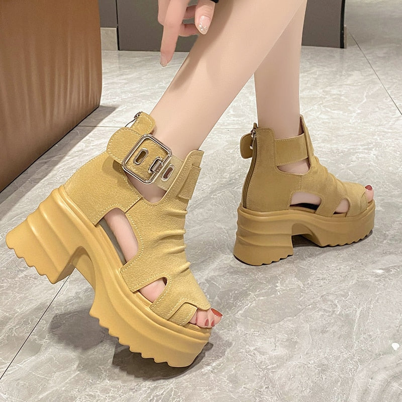 Aichashi Gothic Chunky Platform Sandals Women Summer Wedges Peep Toe Gladiator Shoes Woman Thick Bottom High Heels Sandalias Mujer