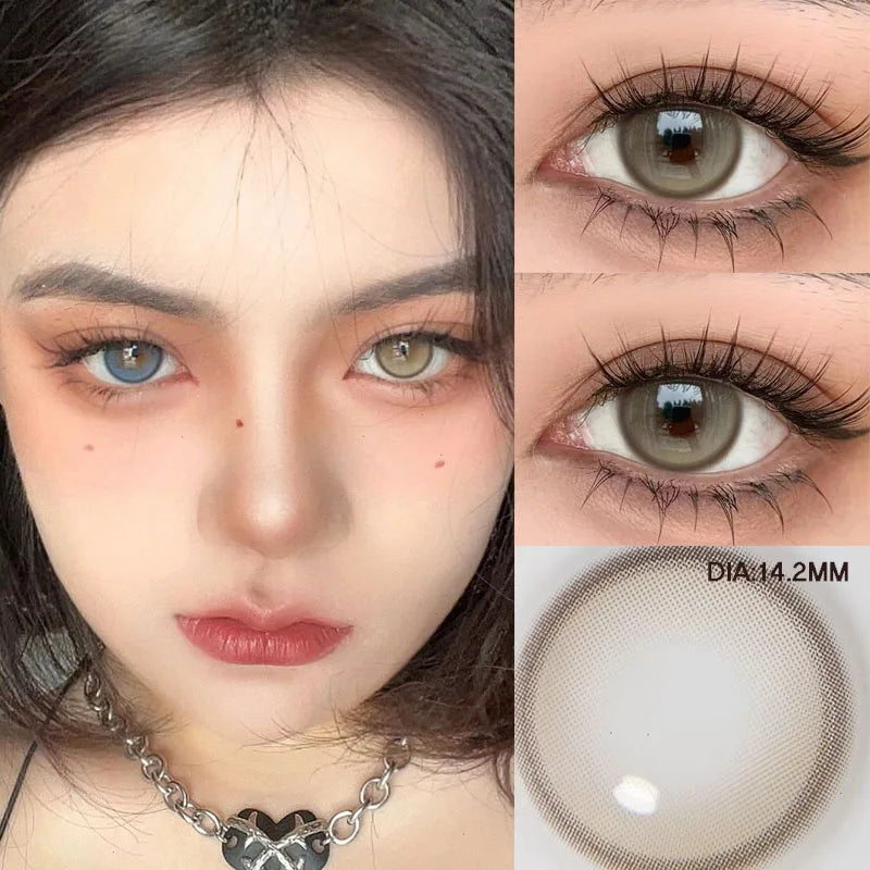 Aichashi 1 Pair High Quality Color Contact Lenses with Diopter Myopia Eyes graduated color Beauty Pupil Makeup Yearly