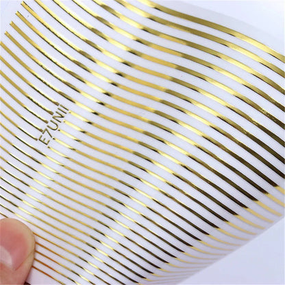 Aichashi 2PCS Gold Silver Lines Stripe DIY Nail Sticker Geometric Waved Self Adhesive Slider Papers Nail Art Transfer Stickers