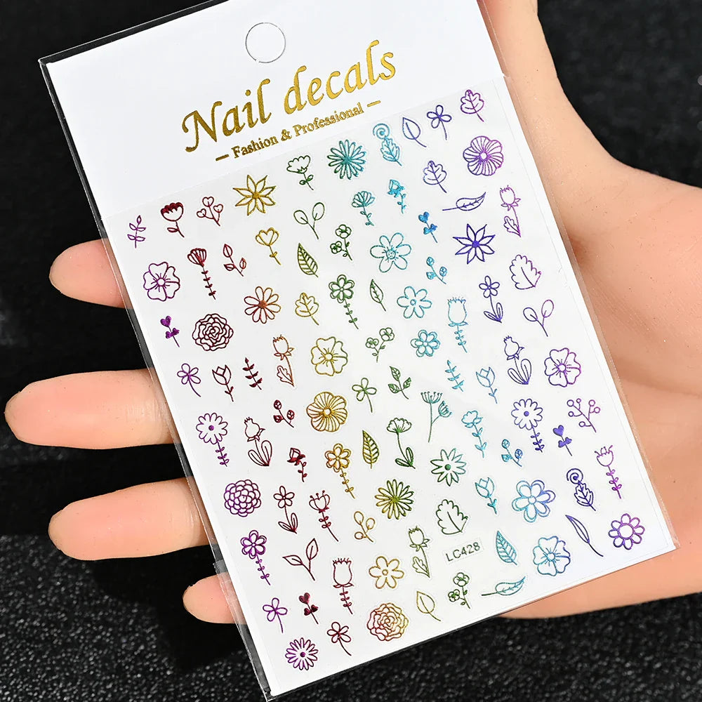 3D Gold Sun/Moon/Star Bronzing Nail Art Sticker 8*10cm Laser Star Moon Design Nail Decal Gold Silver Self-Adhesive Slider