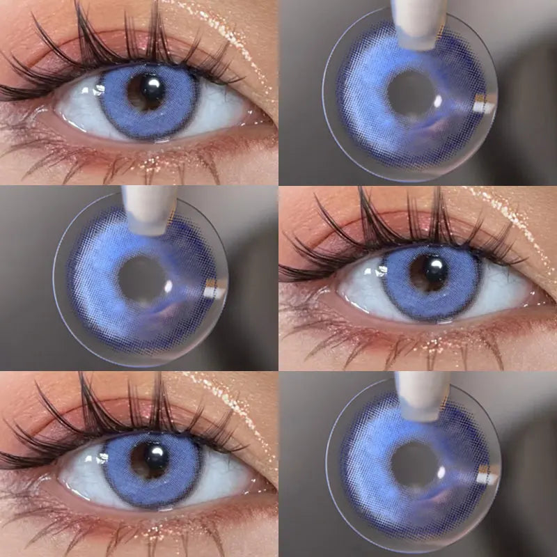 Aichashi 2PCS Colored Contact Lenses Prescription Myopia Degree -0.00 to -8.00 Green Lens Blue Beauty Pupil Makeup