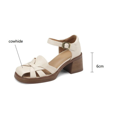 Aichashi New Summer Sandals Cow Leather Luxury Roman Sandals Casual Buckle Strap Summer Shoes GLADIATOR Thick Heel Women High Heels