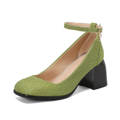 aichashi  -  Square Toe Mary Jane Shoes Women High Heels Ladies Ankle Strap Purple Green Fashion Loafers Size 43 Pumps Zapatos De Mujer